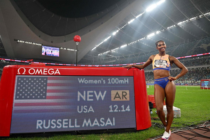 Masai Russell lập thành tích điền kinh 12,14 giây tại Diamond League