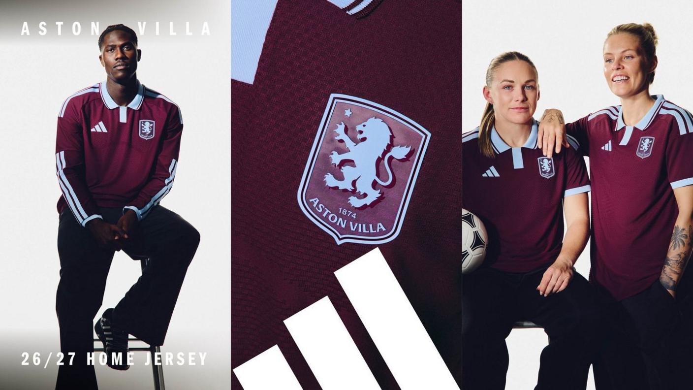Trang phục thi đấu Ngoại hạng Anh Aston Villa sân nhà phối màu đỏ rượu chát và xanh thanh lịch